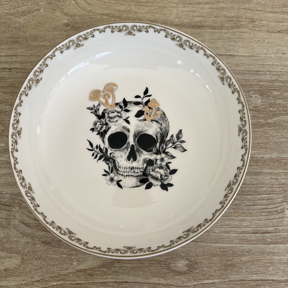 Eaton Fine Dining 8.5" Bowl Halloween Skull & Mushrooms